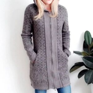 Athleta Spooner Summit Nordic Fair Isle Hooded Zip Cardigan Sweater Grey Small